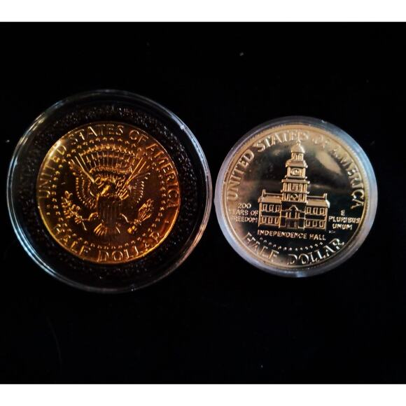 1 40% Silver Cameo Kennedy & 1 24k Gold & .999 Silver Plated 1988 Kennedy 1/2 $ - Picture 2 of 4
